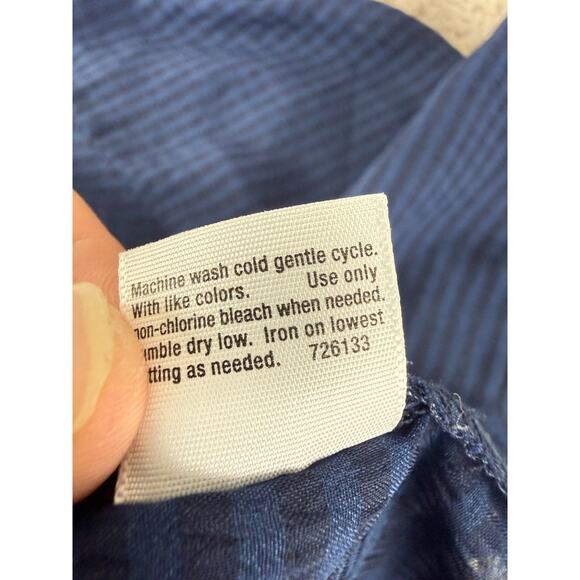 ANA A New Approach Size L Casual Semi Sheer Pleated Top Navy Short Sleeve - Picture 6 of 7